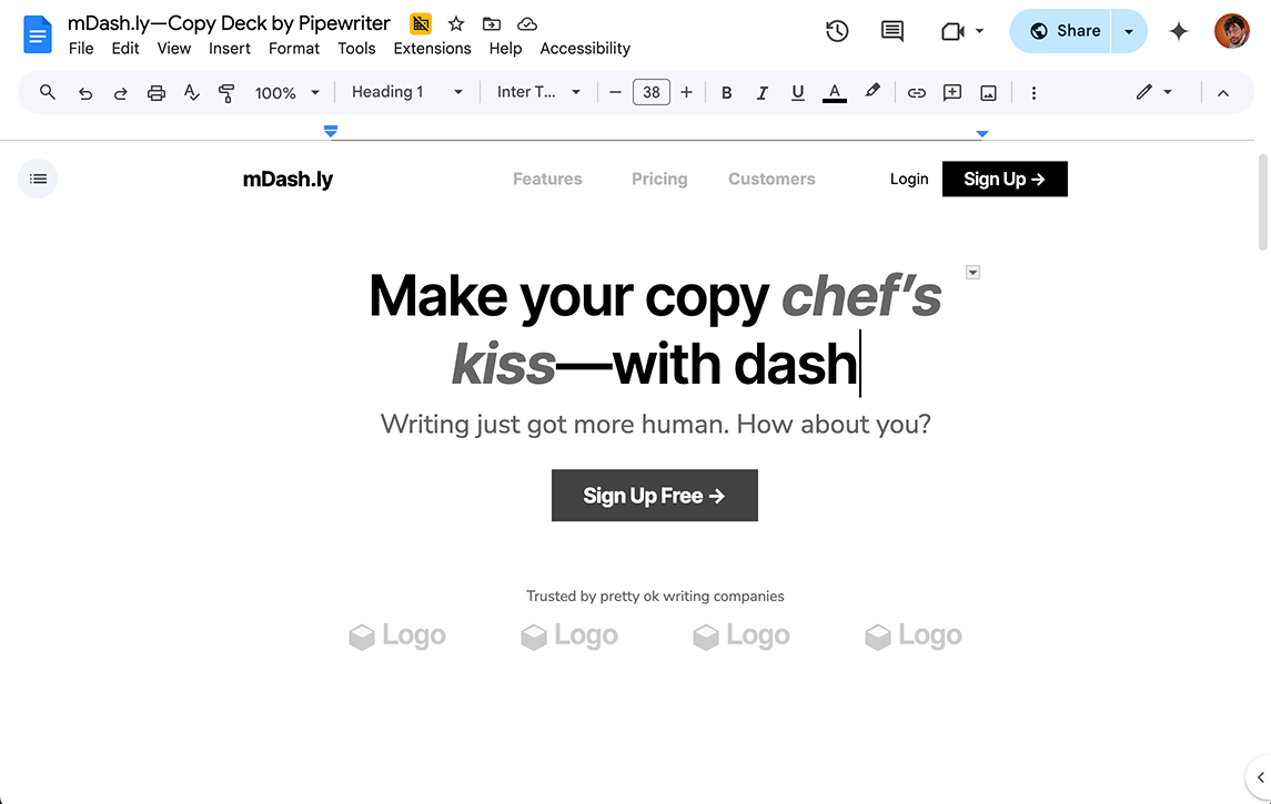 Before - Google Docs wireframe